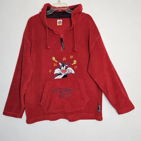 Looney Tunes Sylvester Red Hooded Fleece Sweatshirt STRESSES OUT Hoodie 1X - Picture 11 of 11